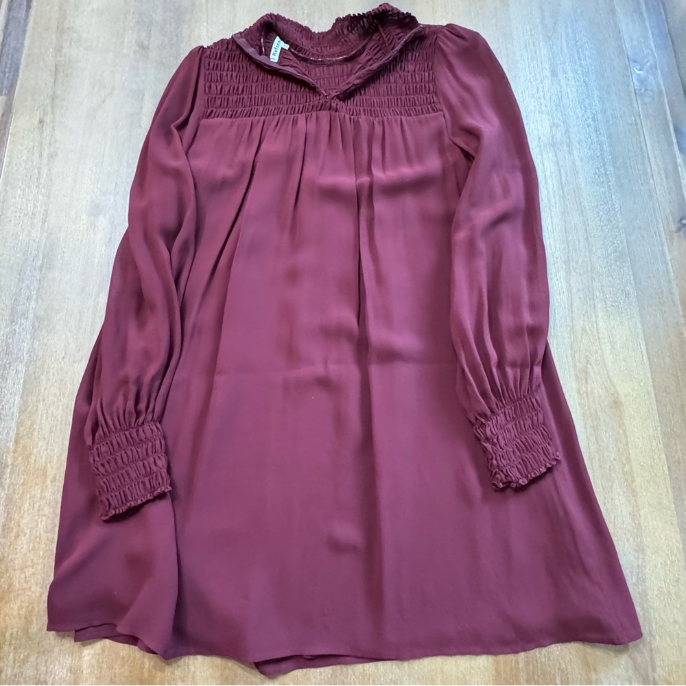 Reformation Dress Long Sleeve Mock Neck Pleated Shift Burgundy XS - Picture 12 of 16